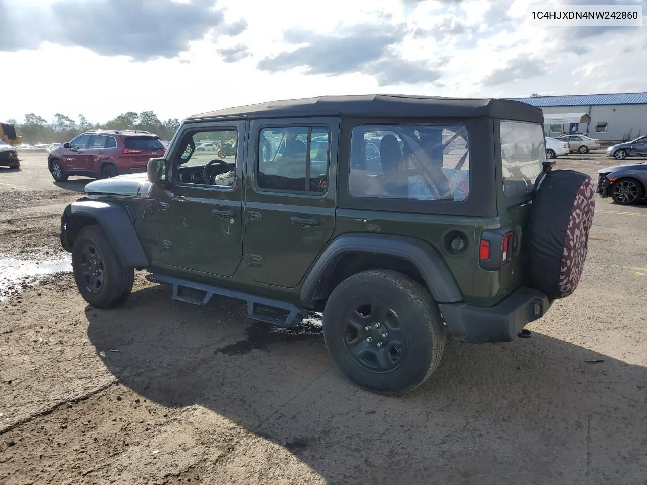 2022 Jeep Wrangler Unlimited Sport VIN: 1C4HJXDN4NW242860 Lot: 62596874