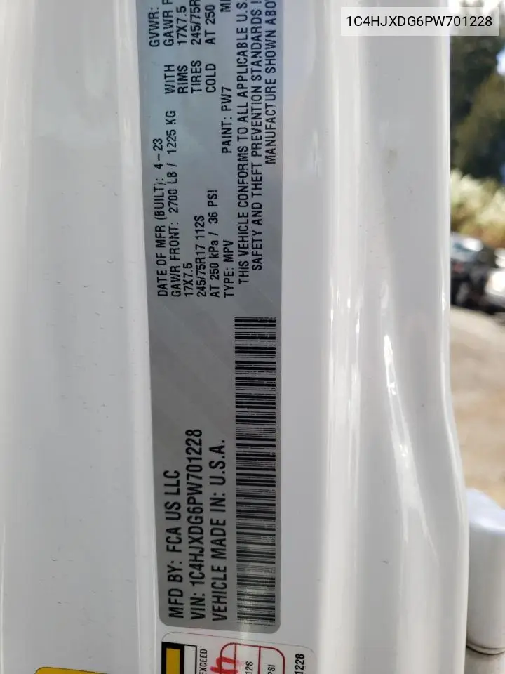 1C4HJXDG6PW701228 2023 Jeep Wrangler Sport