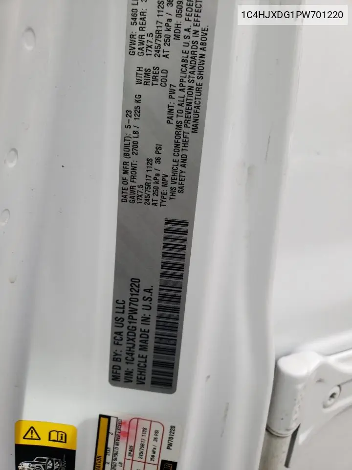 1C4HJXDG1PW701220 2023 Jeep Wrangler Sport
