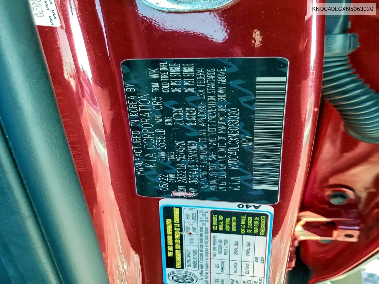 KNDC4DLCXN5063020 2022 Kia Ev6 Gt Line