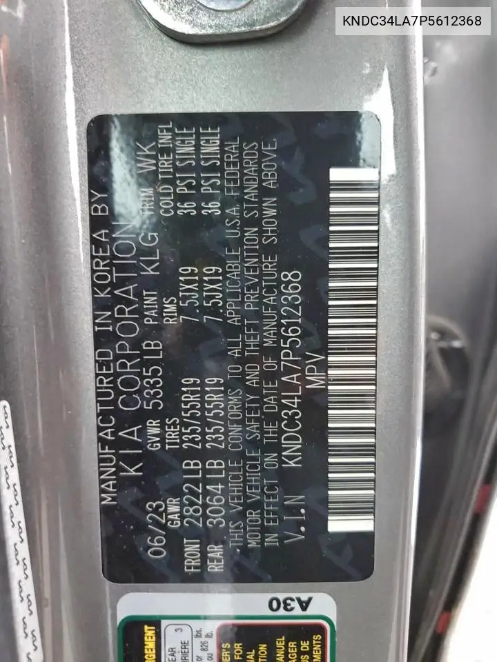 KNDC34LA7P5612368 2023 Kia Ev6 Light