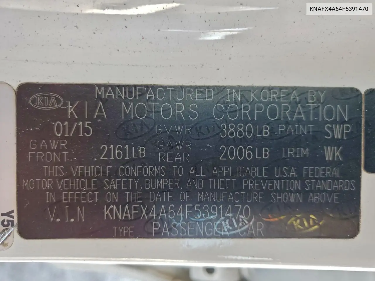 KNAFX4A64F5391470 2015 Kia Forte Lx