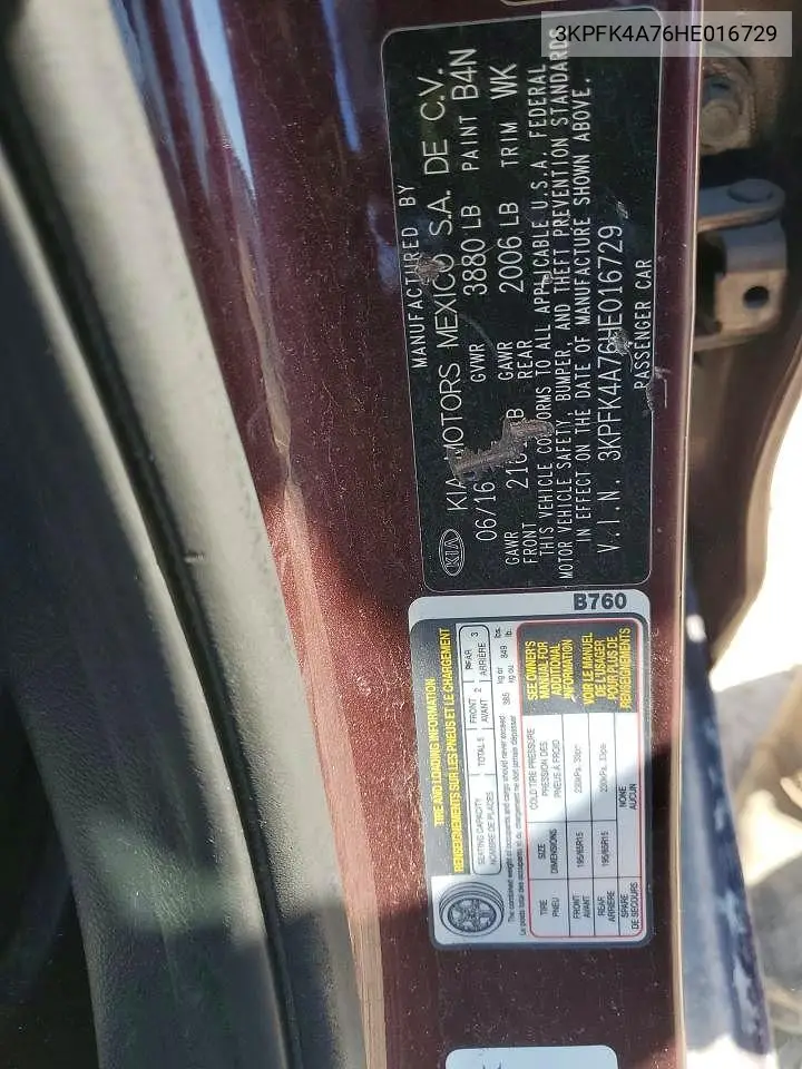 3KPFK4A76HE016729 2017 Kia Forte Lx