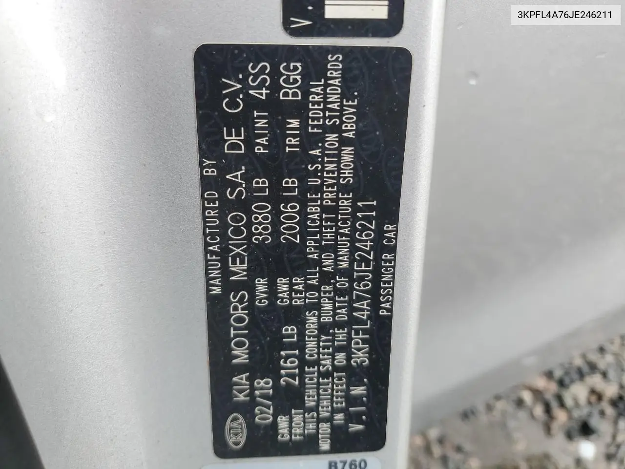 3KPFL4A76JE246211 2018 Kia Forte Lx