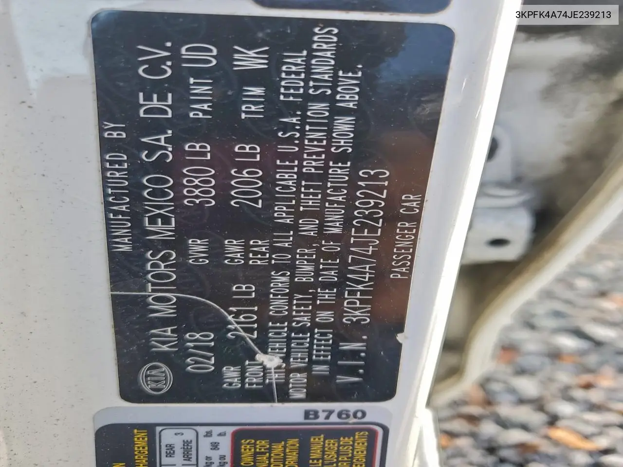 3KPFK4A74JE239213 2018 Kia Forte Lx