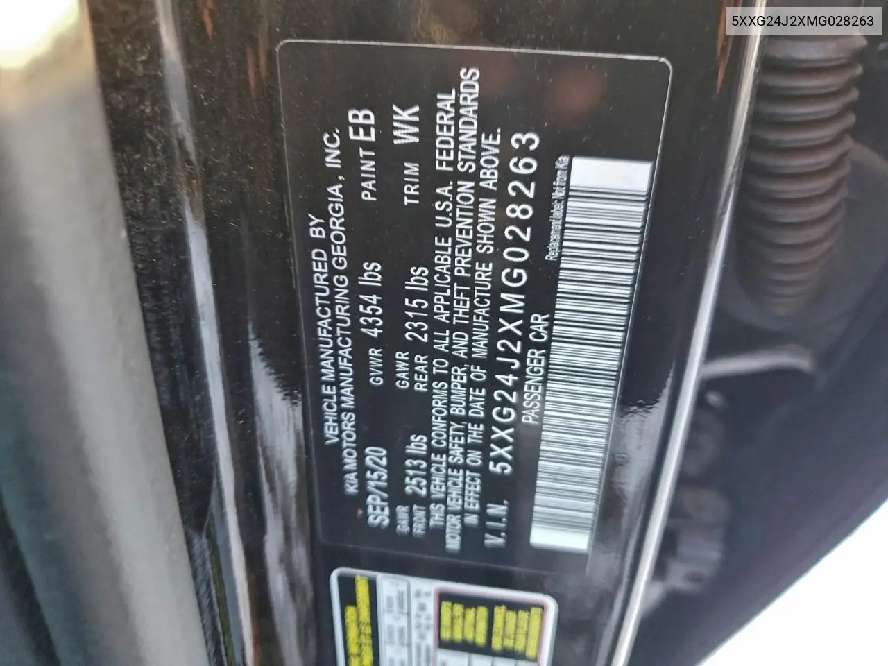 5XXG24J2XMG028263 2021 Kia K5 Lx
