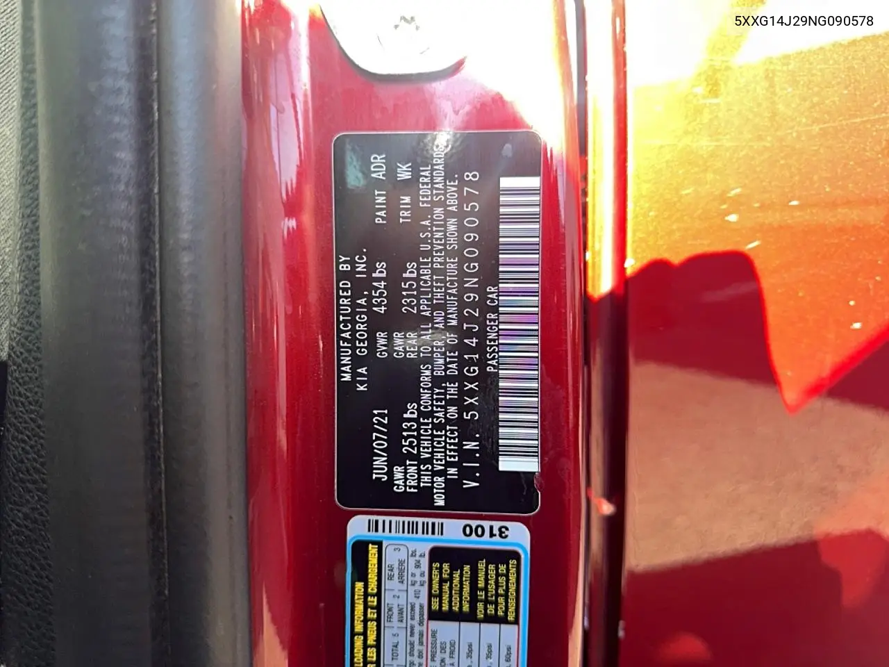 5XXG14J29NG090578 2022 Kia K5 Lxs