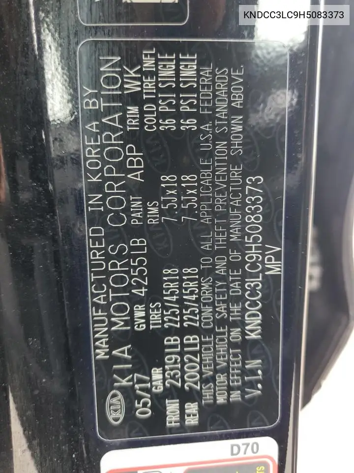 KNDCC3LC9H5083373 2017 Kia Niro Ex