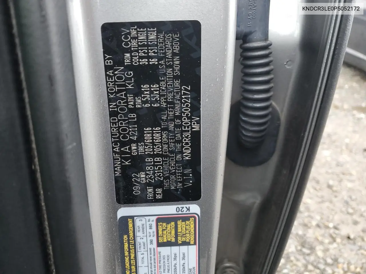 KNDCR3LE0P5052172 2023 Kia Niro Ex