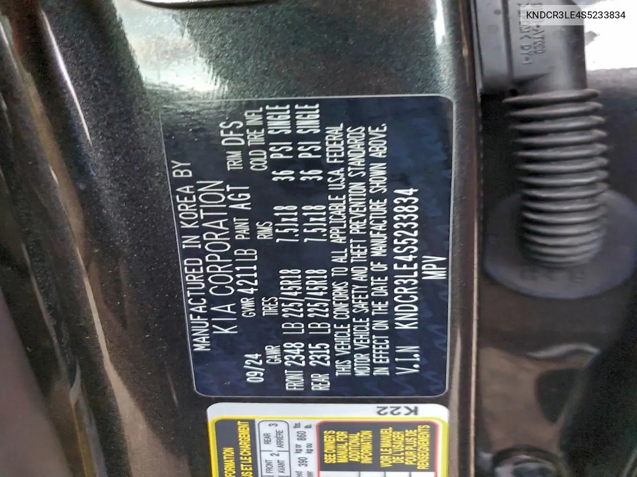 KNDCR3LE4S5233834 2025 Kia Niro Ex