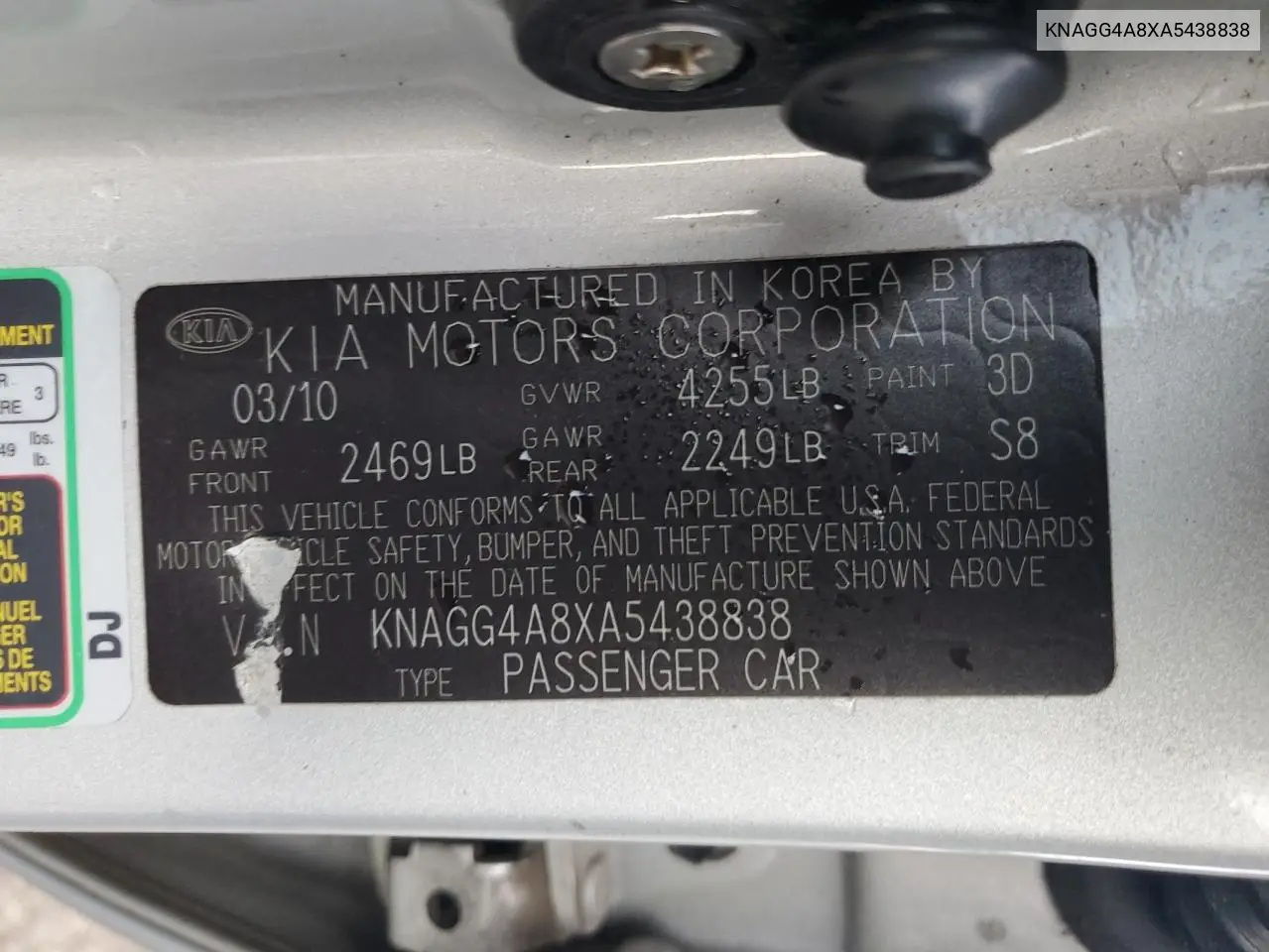 KNAGG4A8XA5438838 2010 Kia Optima Lx
