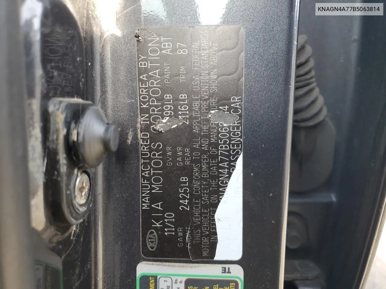 KNAGN4A77B5063814 2011 Kia Optima Ex