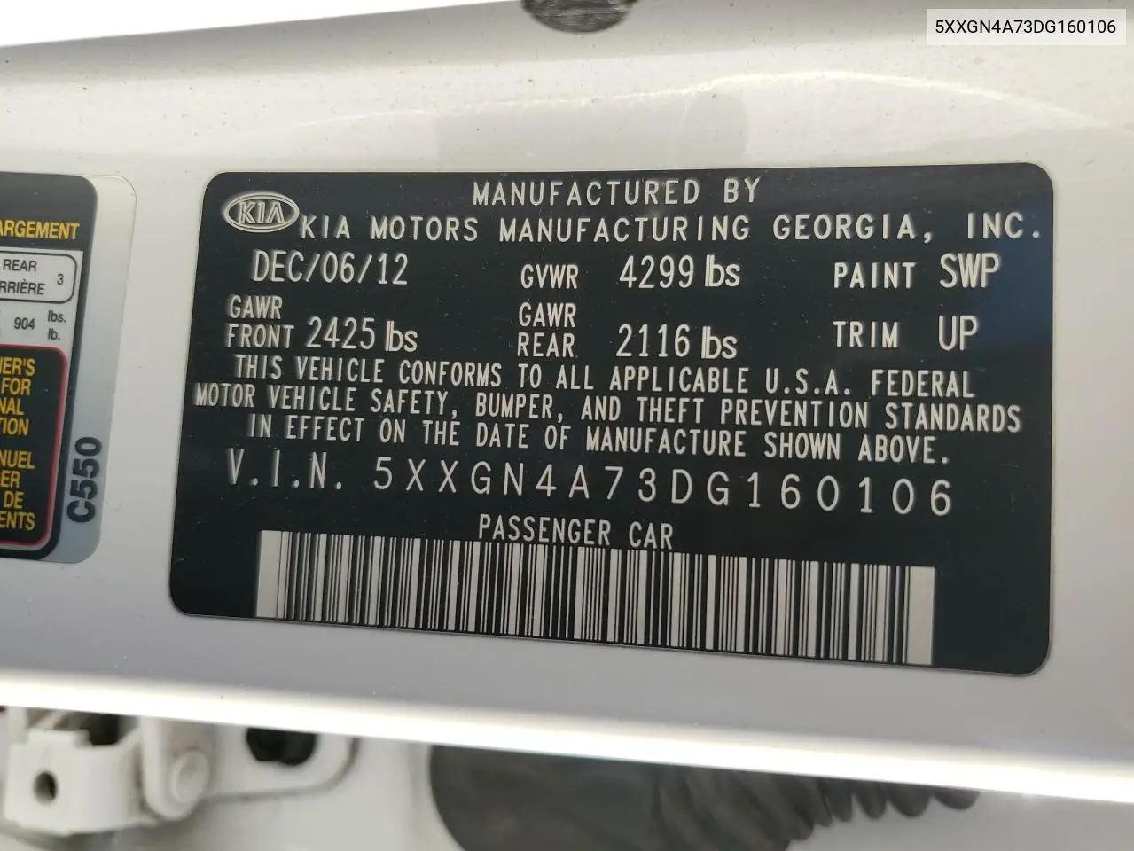 5XXGN4A73DG160106 2013 Kia Optima Ex