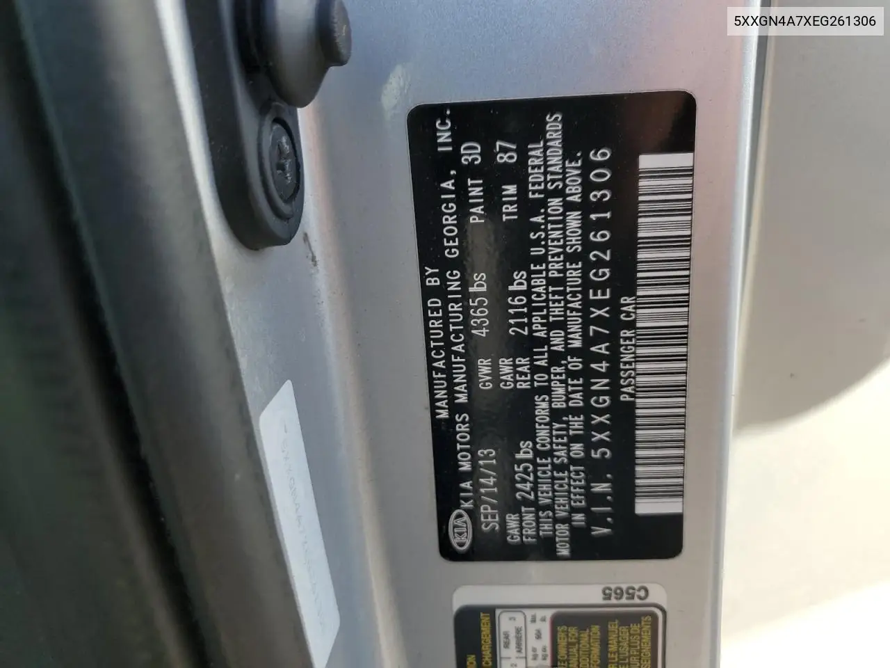 5XXGN4A7XEG261306 2014 Kia Optima Ex