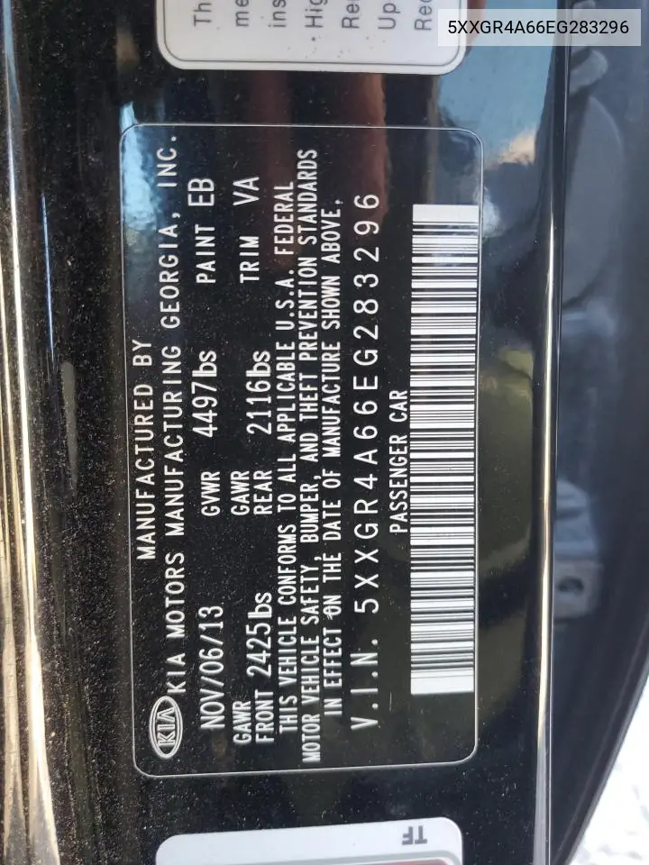 5XXGR4A66EG283296 2014 Kia Optima Sx