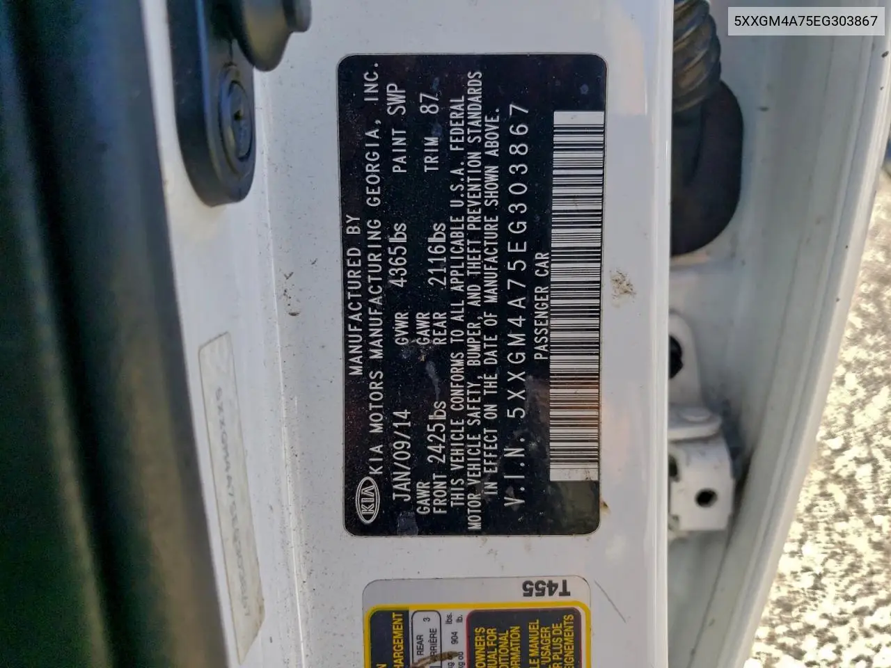 5XXGM4A75EG303867 2014 Kia Optima Lx