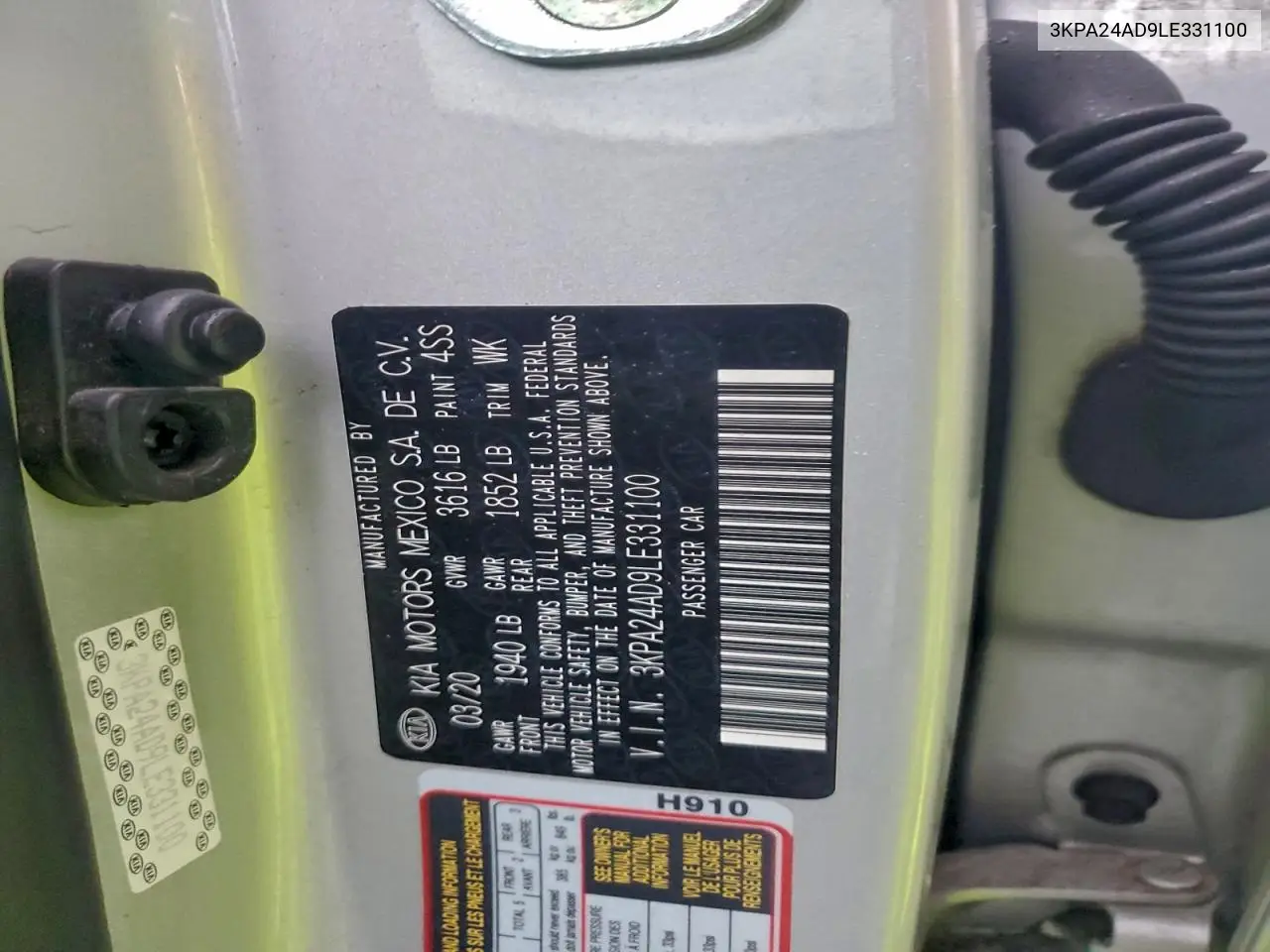 3KPA24AD9LE331100 2020 Kia Rio Lx