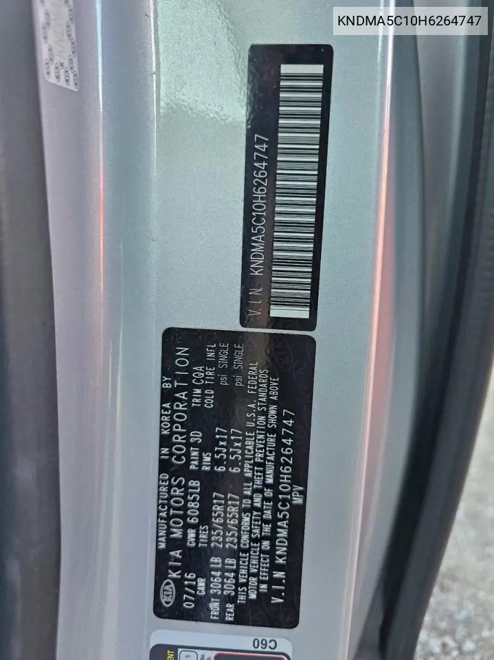 KNDMA5C10H6264747 2017 Kia Sedona L
