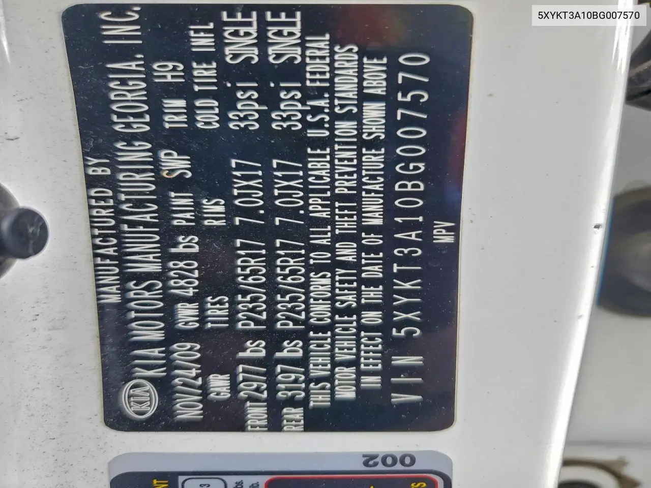 5XYKT3A10BG007570 2011 Kia Sorento Base
