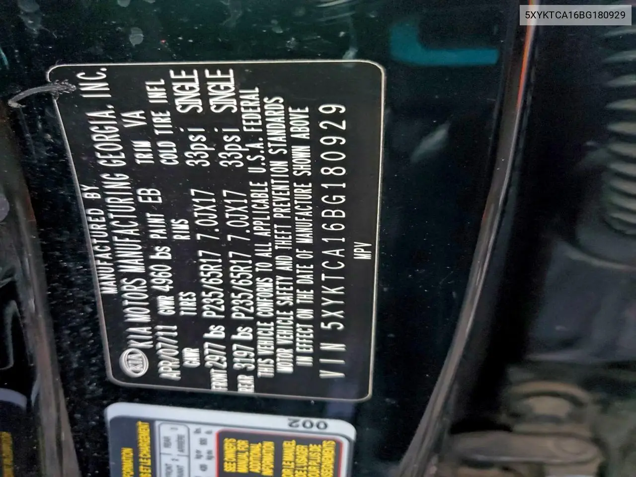 5XYKTCA16BG180929 2011 Kia Sorento Base