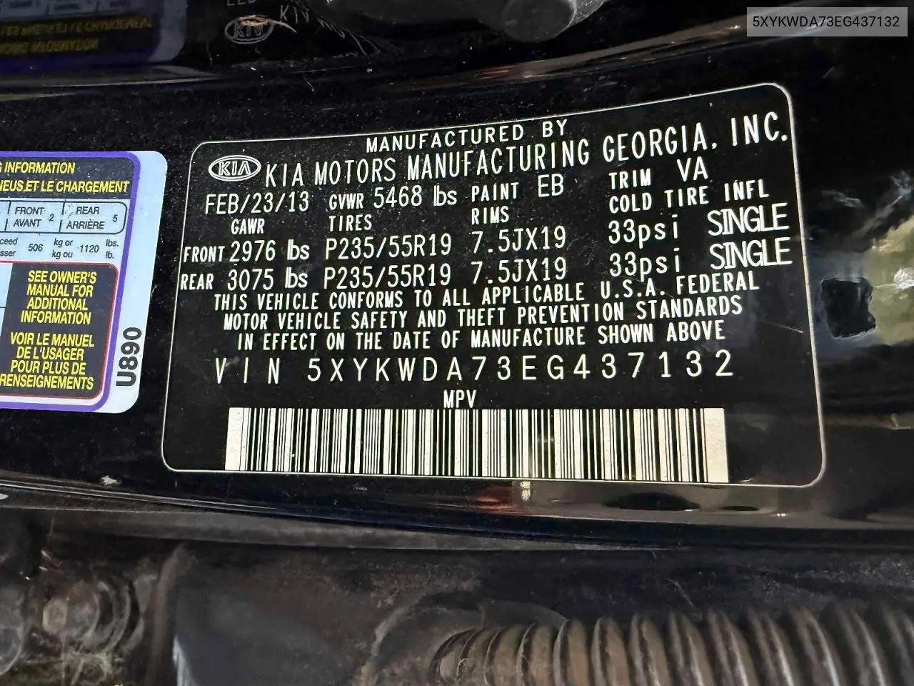 5XYKWDA73EG437132 2014 Kia Sorento Sx