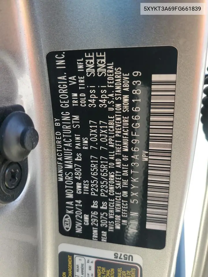 5XYKT3A69FG661839 2015 Kia Sorento Lx