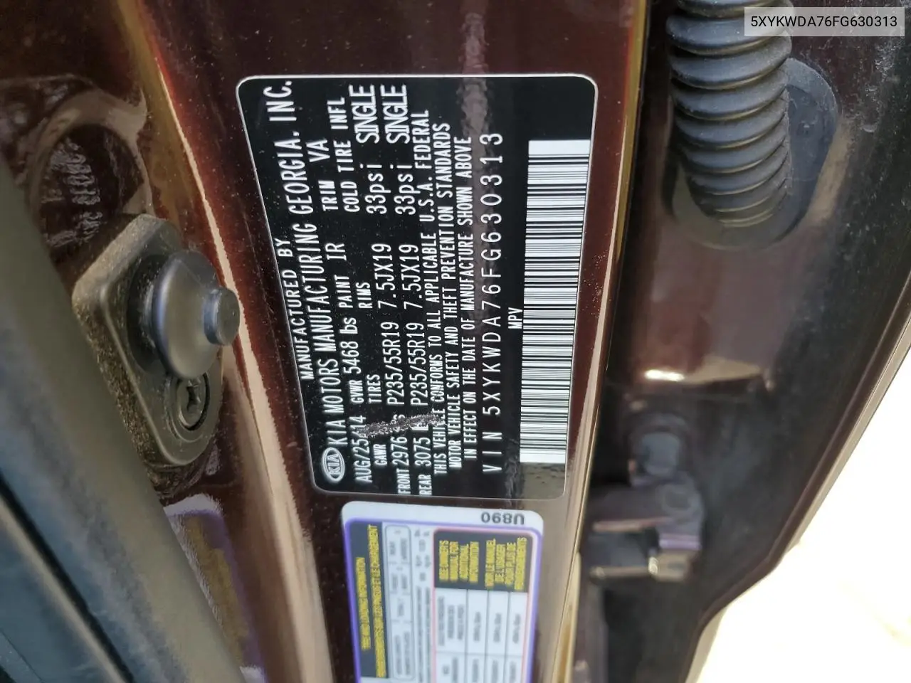 5XYKWDA76FG630313 2015 Kia Sorento Sx
