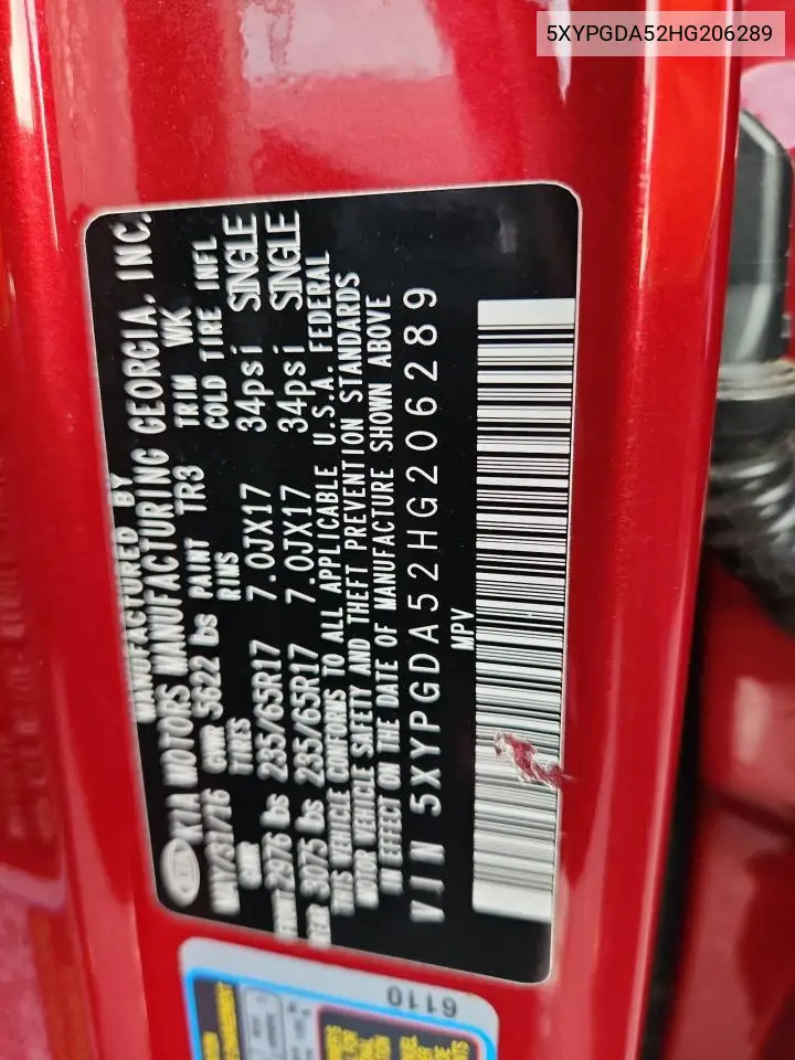 5XYPGDA52HG206289 2017 Kia Sorento Lx