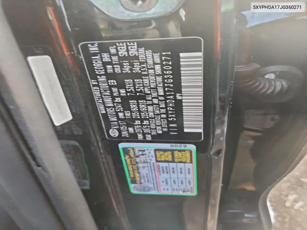 5XYPHDA17JG360271 2018 Kia Sorento Ex