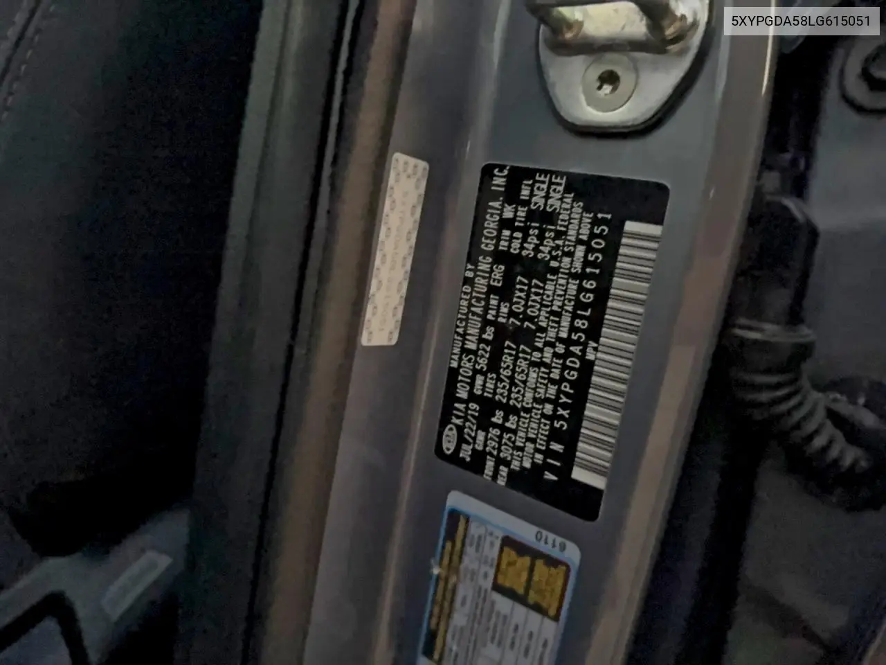 5XYPGDA58LG615051 2020 Kia Sorento S