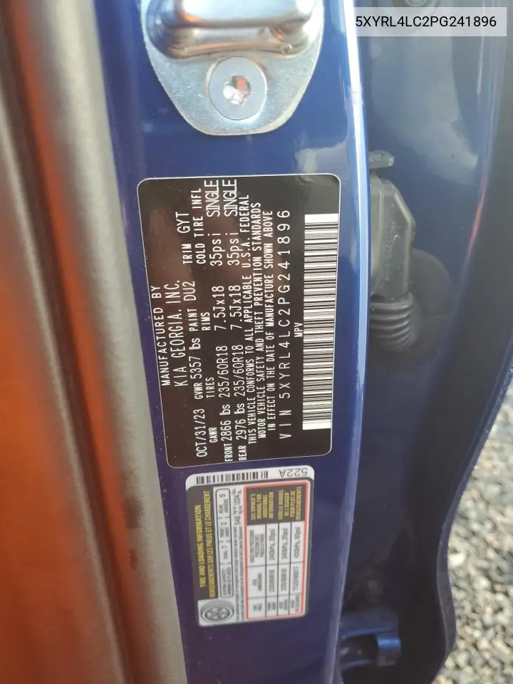 5XYRL4LC2PG241896 2023 Kia Sorento S