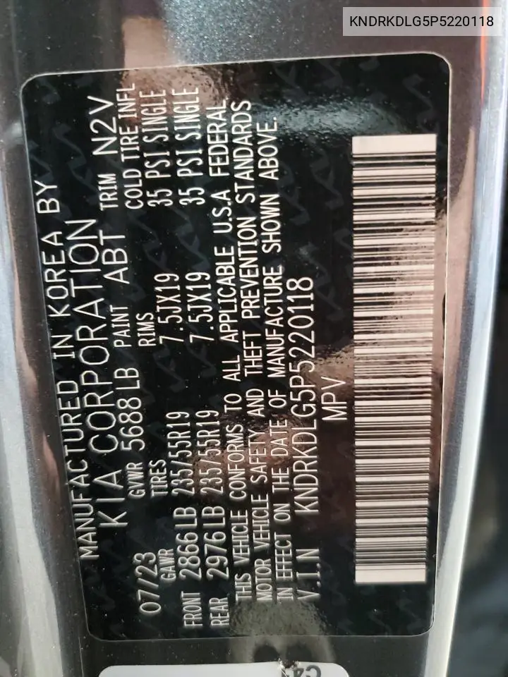 KNDRKDLG5P5220118 2023 Kia Sorento Sxp