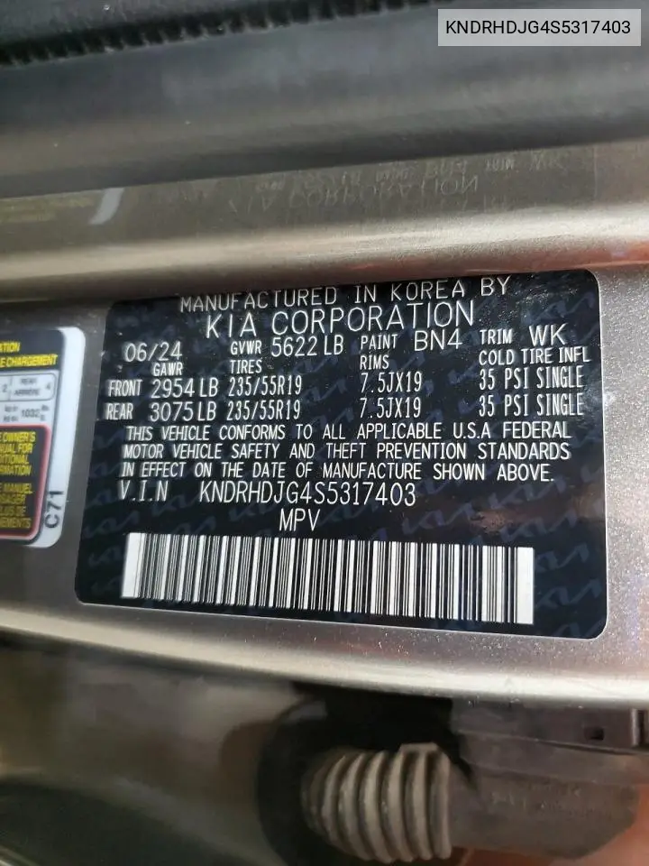 KNDRHDJG4S5317403 2025 Kia Sorento Ex