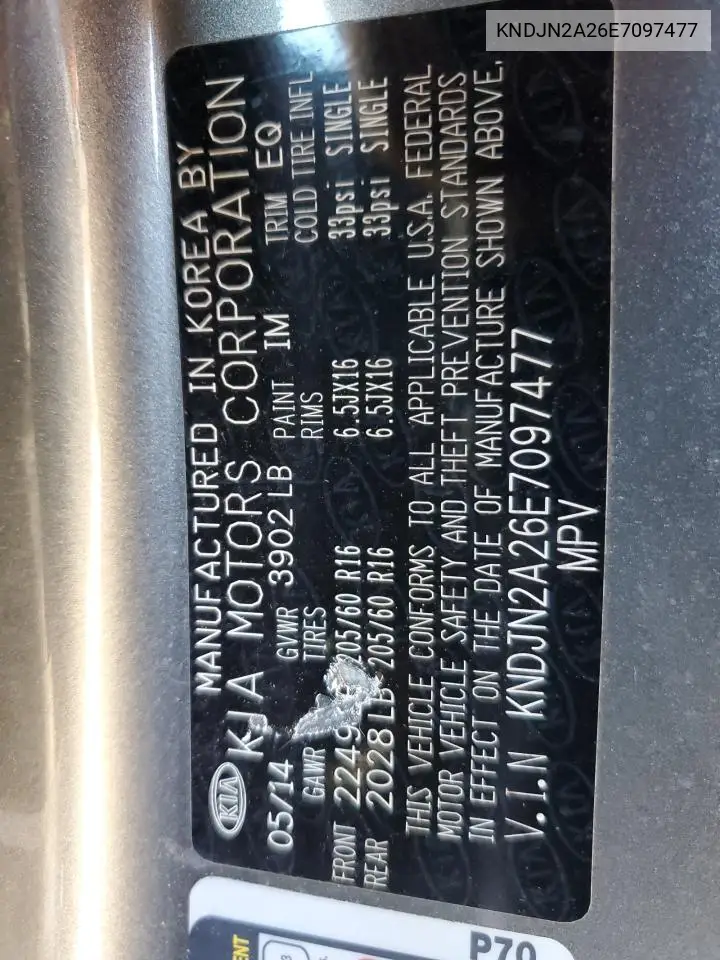 KNDJN2A26E7097477 2014 Kia Soul