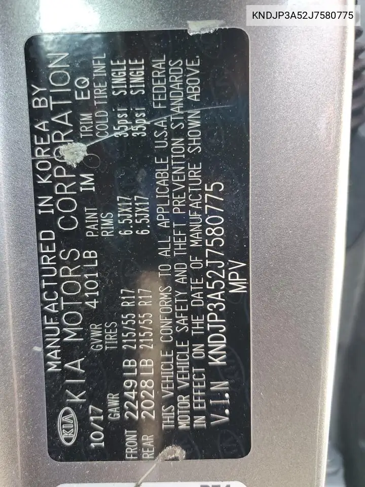 KNDJP3A52J7580775 2018 Kia Soul +