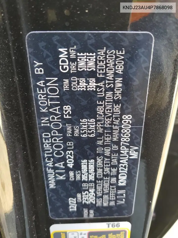 KNDJ23AU4P7868098 2023 Kia Soul Lx