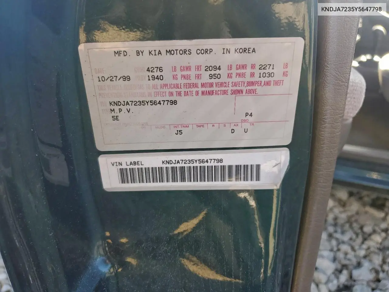 KNDJA7235Y5647798 2000 Kia Sportage