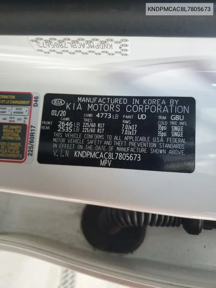 KNDPMCAC8L7805673 2020 Kia Sportage Lx