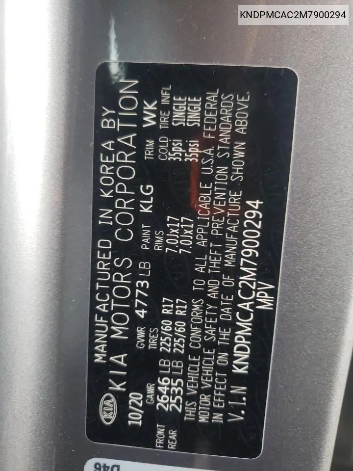 KNDPMCAC2M7900294 2021 Kia Sportage Lx