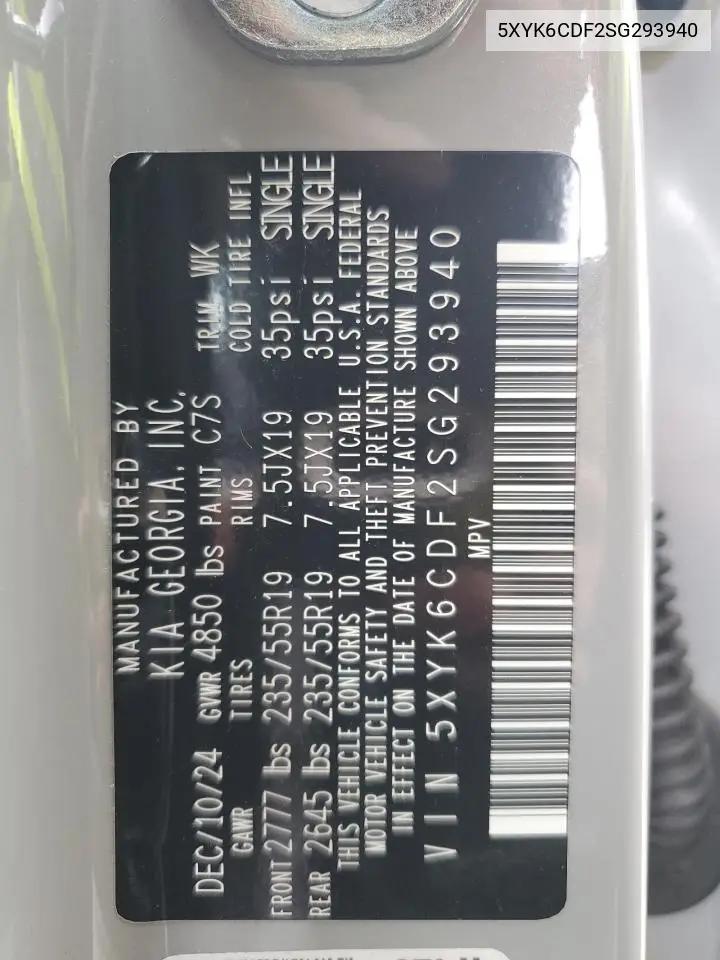 5XYK6CDF2SG293940 2025 Kia Sportage X Line