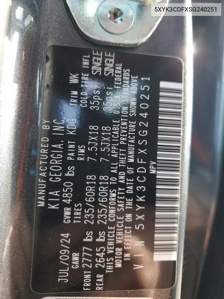 5XYK3CDFXSG240251 2025 Kia Sportage Ex