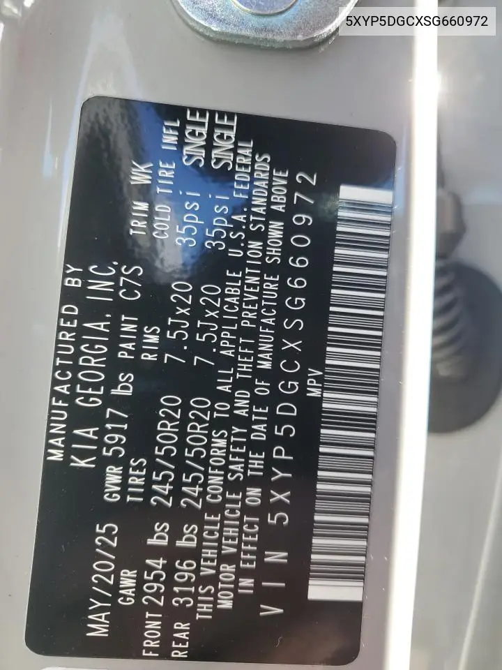 5XYP5DGCXSG660972 2025 Kia Telluride Sx