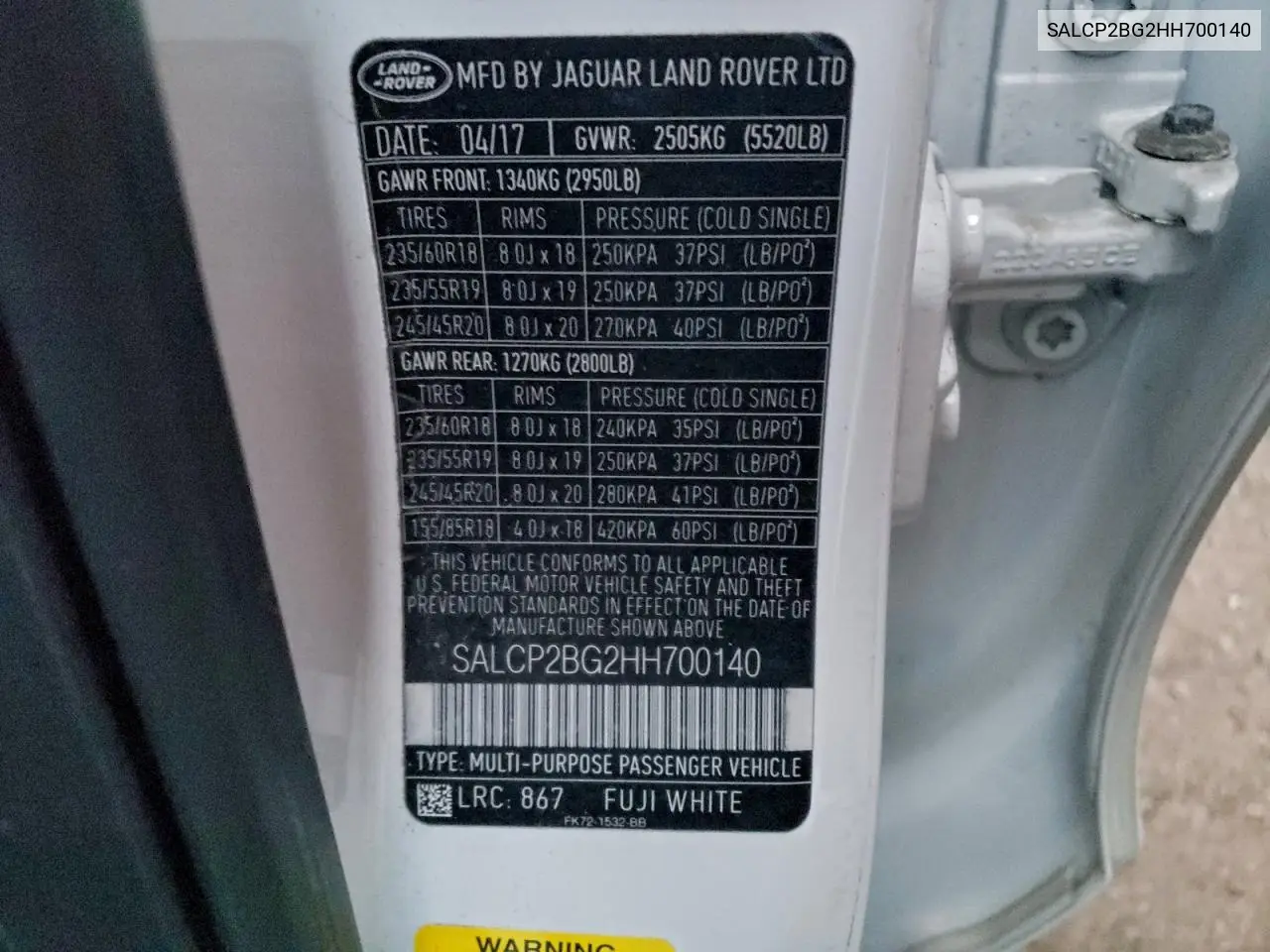 SALCP2BG2HH700140 2017 Land Rover Discovery Sport Se