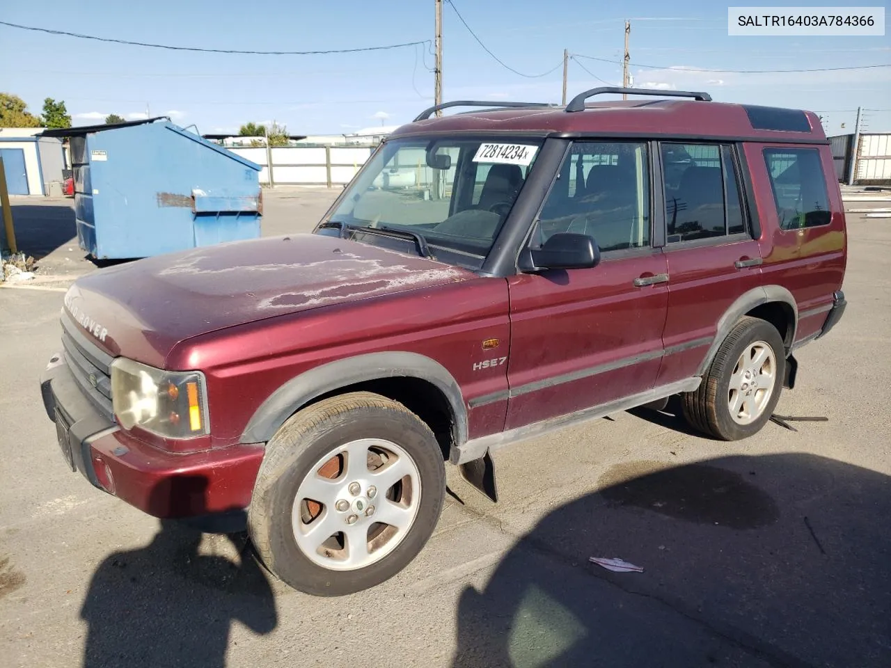 2003 Land Rover Discovery Ii Hse VIN: SALTR16403A784366 Lot: 72814234