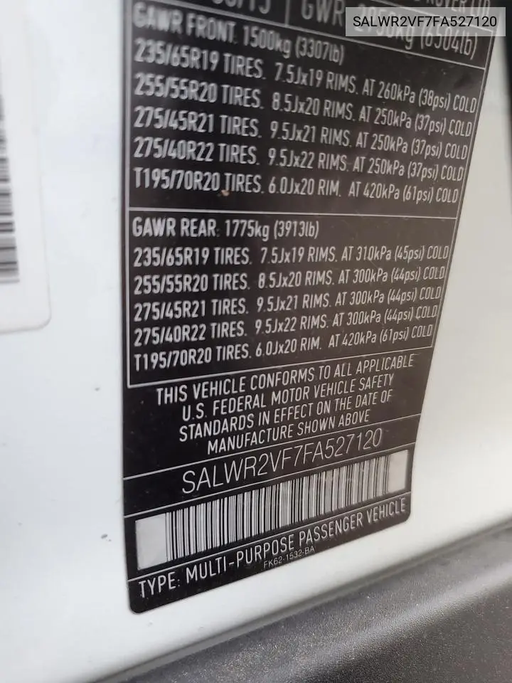 SALWR2VF7FA527120 2015 Land Rover Range Rover Sport Hse