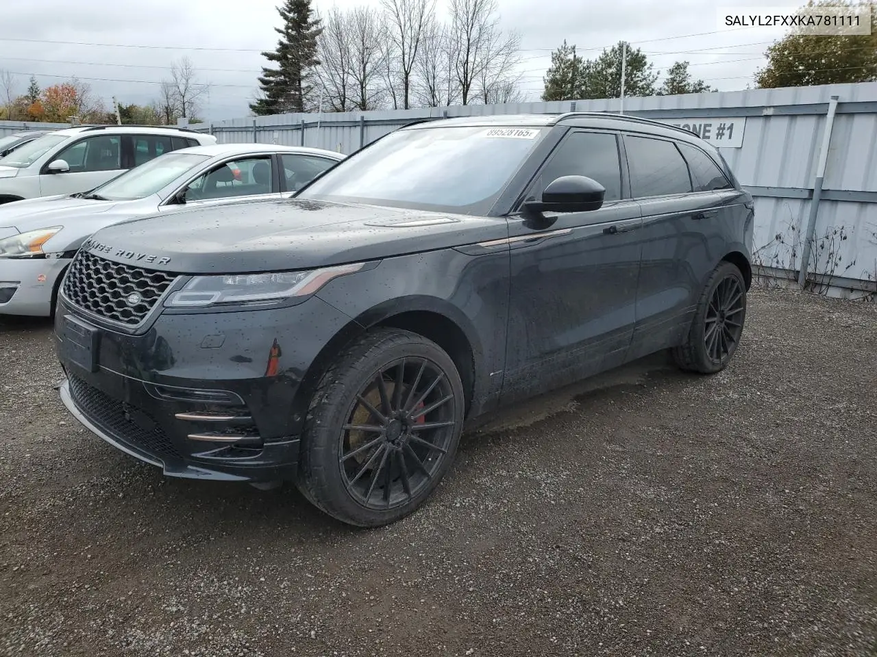SALYL2FXXKA781111 2019 Land Rover Range Rover Velar R-Dynamic Se