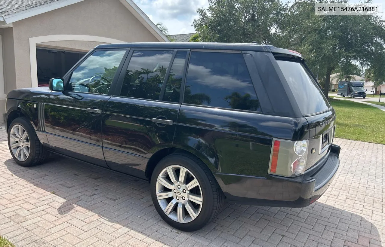 2006 Land Rover Range Rover Hse VIN: SALME15476A216881 Lot: 57577804