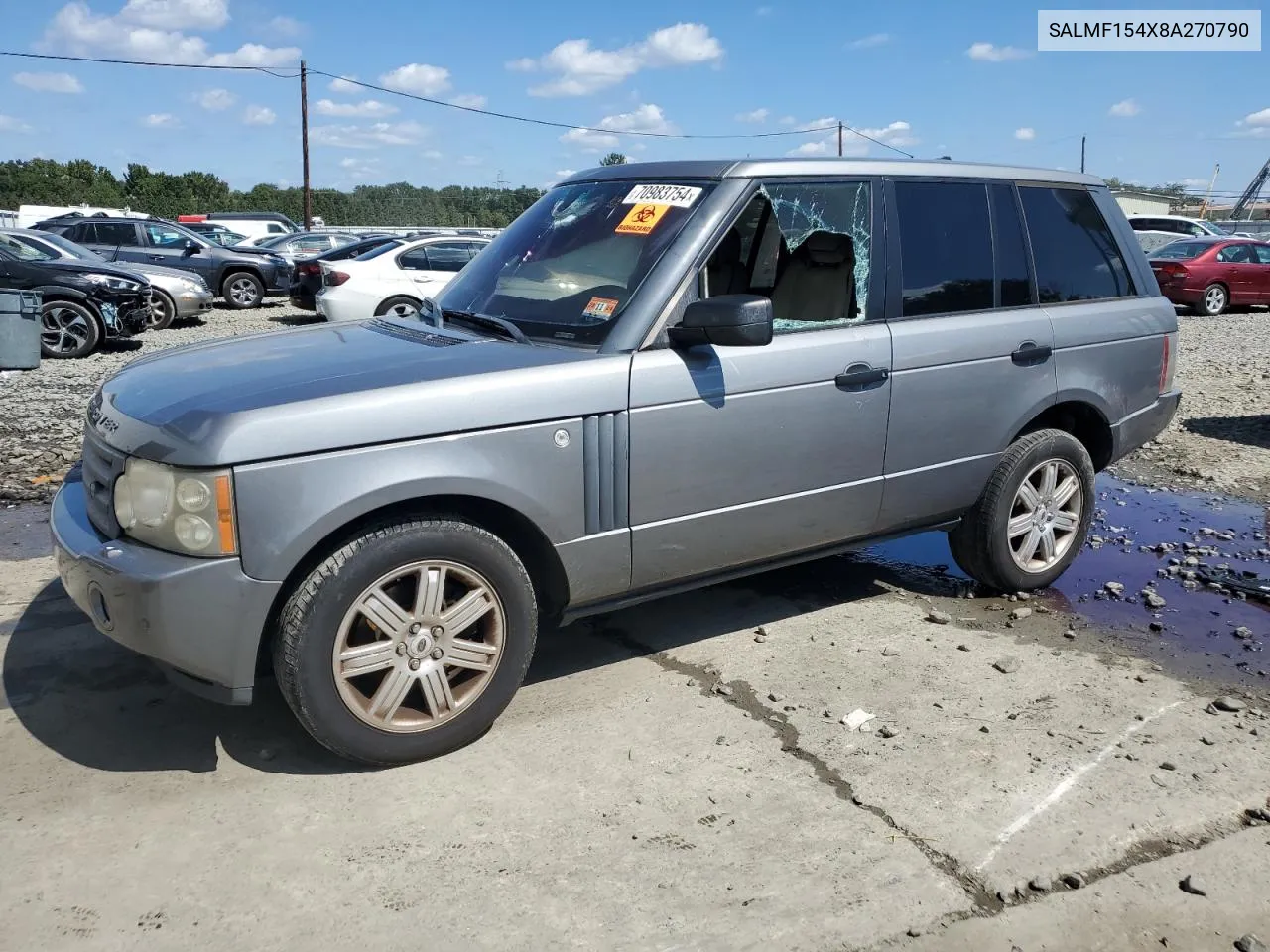 2008 Land Rover Range Rover Hse VIN: SALMF154X8A270790 Lot: 70983754