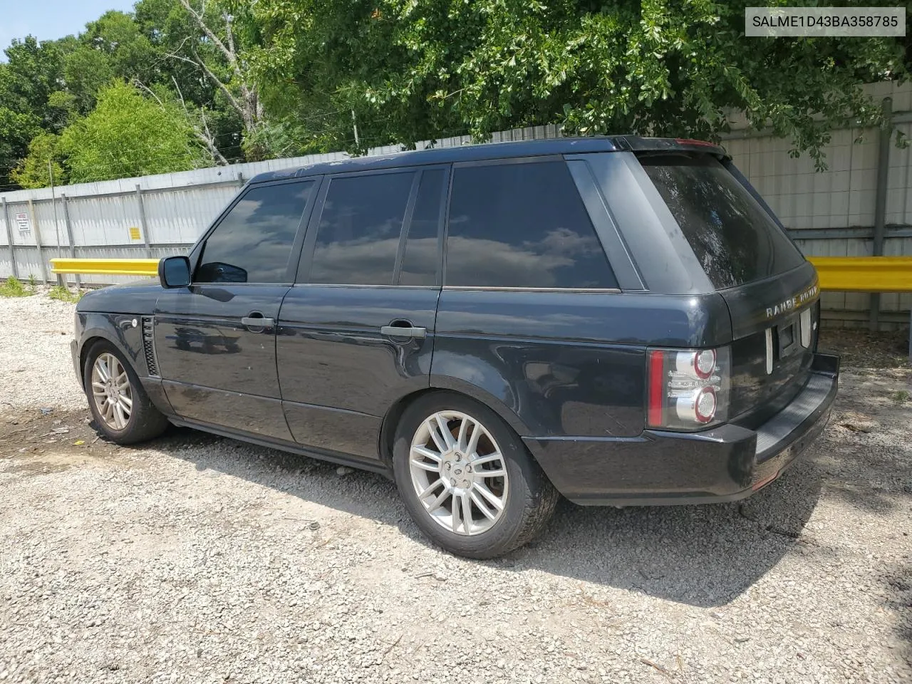 2011 Land Rover Range Rover Hse VIN: SALME1D43BA358785 Lot: 53898354