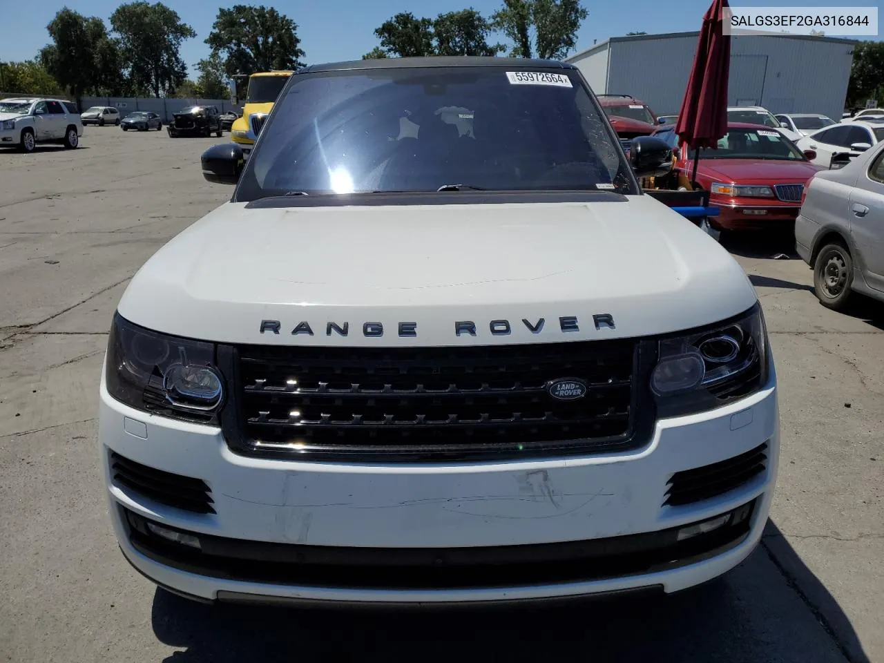 2016 Land Rover Range Rover Supercharged VIN: SALGS3EF2GA316844 Lot: 55972664